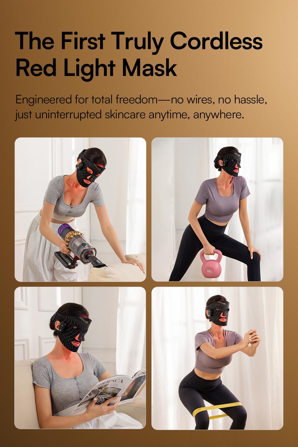 INIA GLOW Wireless LED Face Mask-with Red Light Therapy, 2-Year Warranty, Portable and Rechargeable for LED Facial Mask Skincare at Home and Travel, Best Valentine's Day Gift for Her