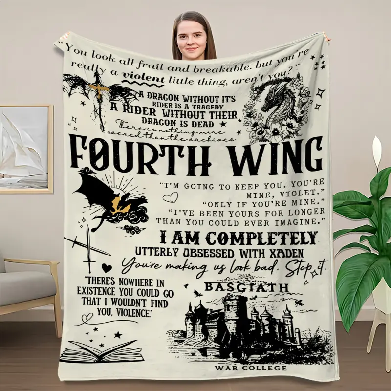 Fourth Wing Dragon Knight Blanket,Warm nap Blanket  Retro Mysterious Castle, Dragon, flannel blanketwith inspirational quotes
