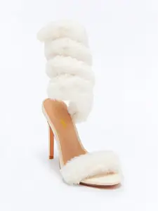 Flurry Faux Fur Wrap Up Heels - Ivory