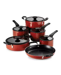 Tramontina Porcelain Enamel Heavy Gauge Aluminum Non-Stick 11 Piece Cookware Set with Teflon Platinum Interior & Tempered Glass Lids - Fry