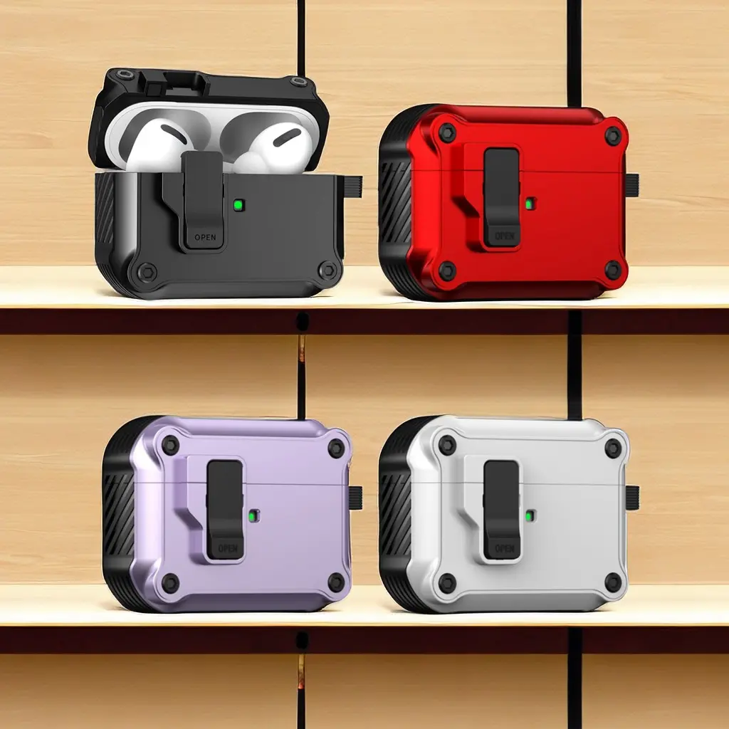 Military-Grade Shockproof Hard Shell AirPods Case with Locking Auto-Lock, Secure Fit for AirPods 1/2/3/4 & Pro 1/2/3 Gen, Full-Body Drop Protection, LED Window, USB-C/Lightning Compatible Cover, Protective, Travelers, Audio