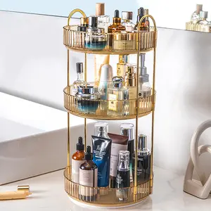 Rotating Makeup Organizer Countertop 3 Tier Lazy Susan Trays Clear Skincare Perfume Storage for Bathroom Counter Vanity