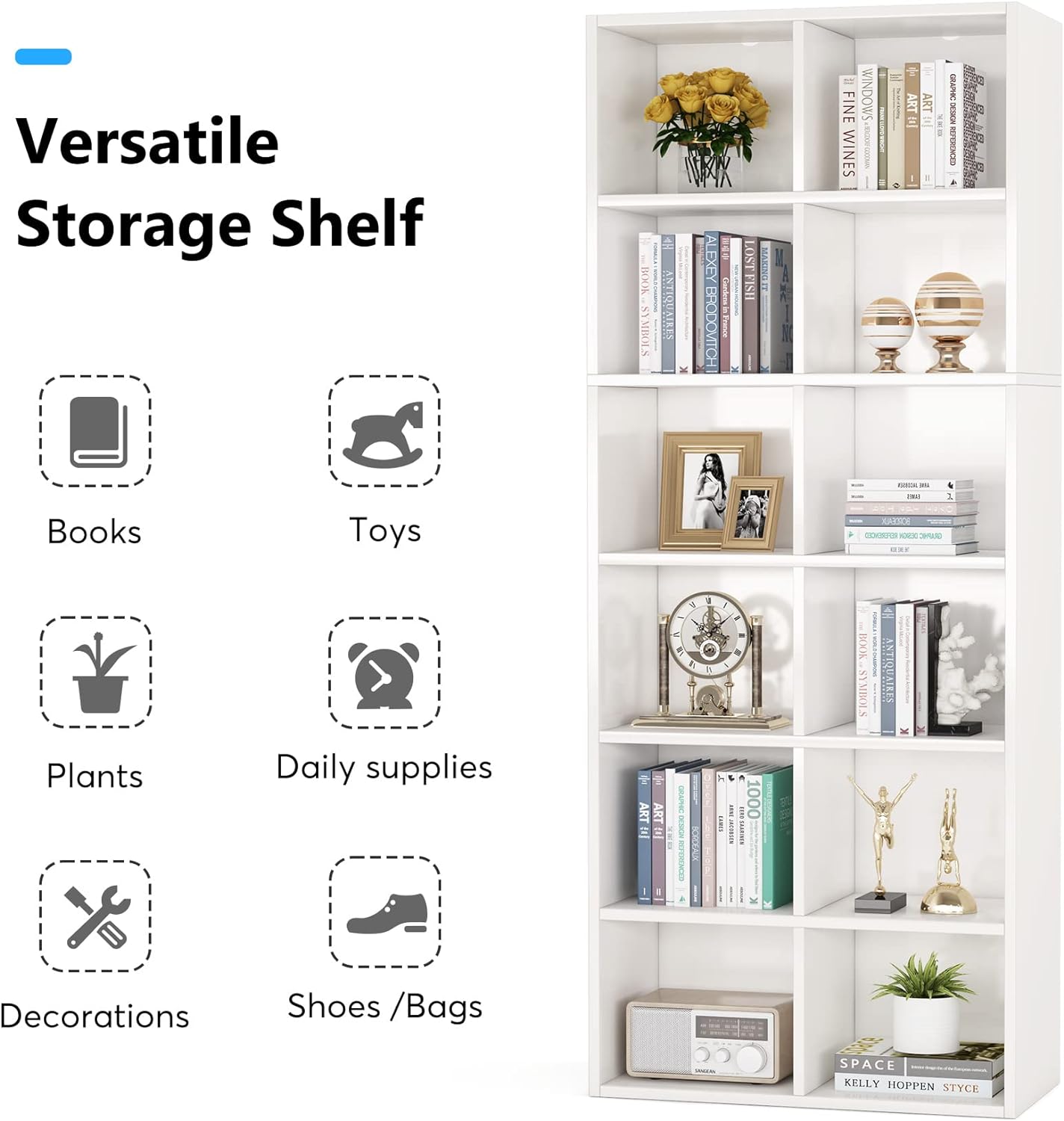 Tribesigns Double 6 Tier Tall Narrow Bookcase, Cube Storage Organizer