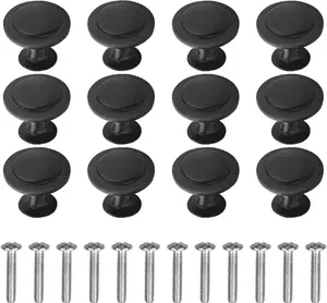 12 Pack Black round Cabinet Hardware Knobs 1.18 Inch Flat Pulls Knob with Screws for Kitchen Drawer Dresser Cupboard Door Handles Matte Cabinets Pull Bathroom Drawers Handle Modern Pulls Handles yuntop