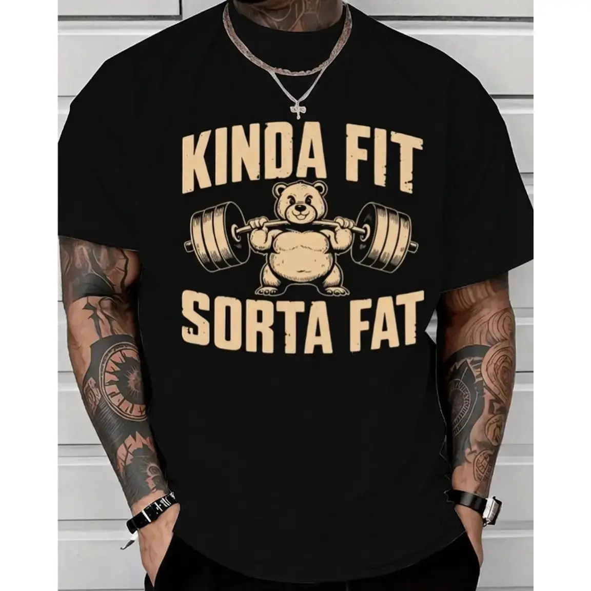 Funny Bear Graphic T-Shirt, Casual Oversized Cotton Unisex Round Neck Top for Gym & Daily Wear, Shortsleeve, Tshirt