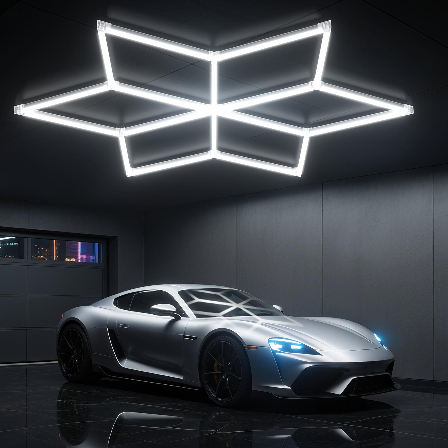 HYPERLITE Hexagon Light Honeycomb Light LED Ceiling Light, 130–204W 13,000–20,400LM 6500K Bright White, Car Detailing Garages, Garage Light, Workshops, Basements, Gyms, Studios, Barber Shops, Game Rooms, LED Wall Decorative Lighting， SpringGlowUp