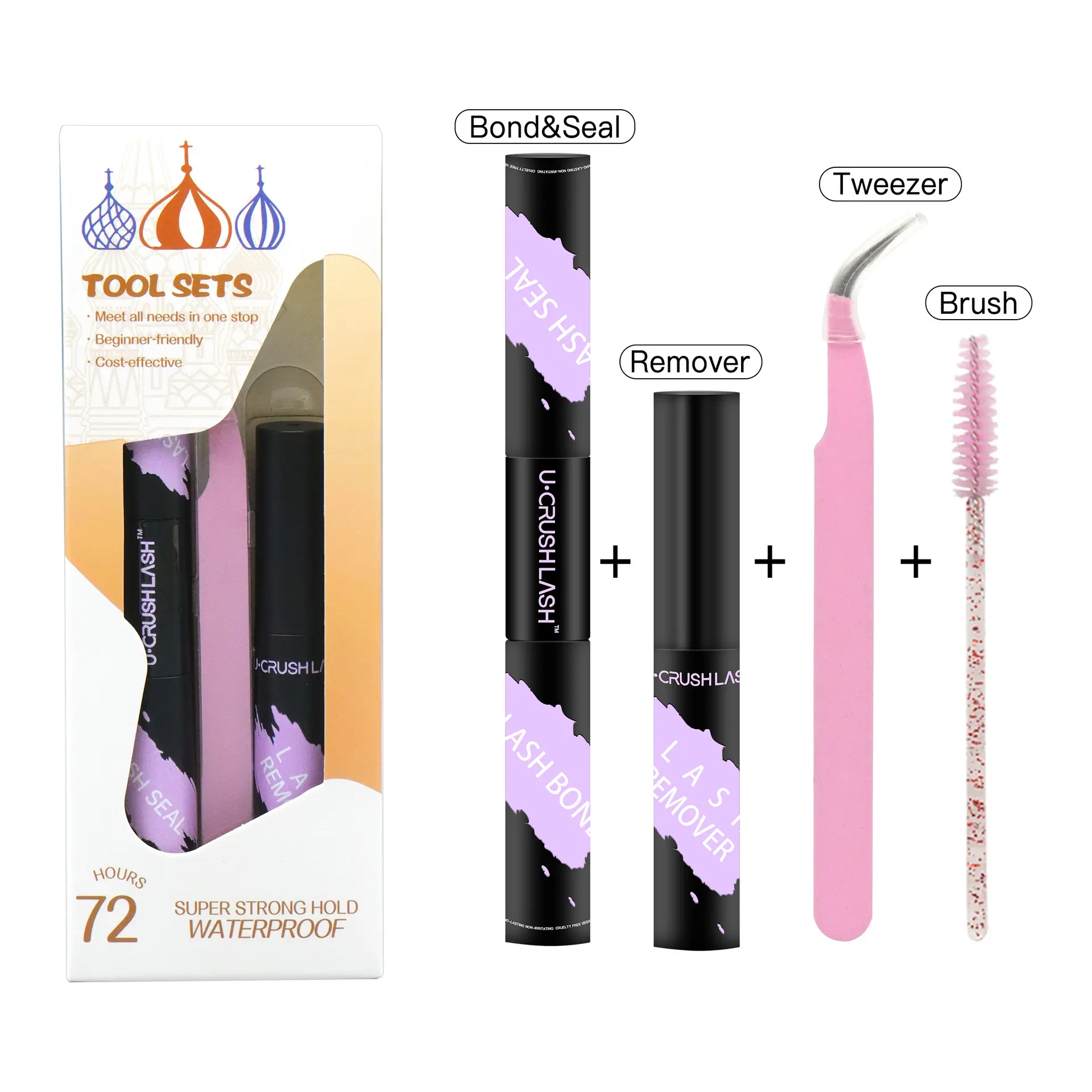 Eyelash Glue & Remover Kit – Long-Lasting Strong Hold Lash Adhesive, Gentle Cream Remover with Tweezer & Lash Brush for Easy Application & Clean Removal - All-In-One Makeup Tool for Women, Lash Cosmetics & Beauty Tools,back to school