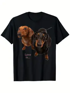 Dachshund Lovers T-Shirt - a lovely Viennese Dog pattern T-shirt with brown and black Dachshund patterns - an ideal gift for dog lovers - for everyday casual wear, all-season clothing, lively design, comfortable fit