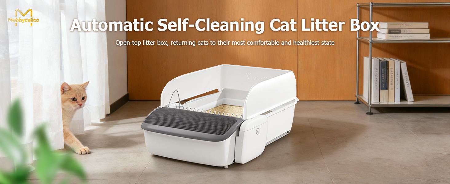 Automatic Cat Litter Box Open-Top Self-Cleaning for Multiple Cats(Buy one, get five free), Extra Large Space with App Control/Splash Guard/Safety Anti-Pinching Design/Odor Control Open-top Litter Box with Waste Bag&Deodorizing Cube