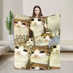 Snowy Owl Theme Thickened Home Decor Blanket Meowl Cat Design Flannel Warm Cozy For Living Room Use