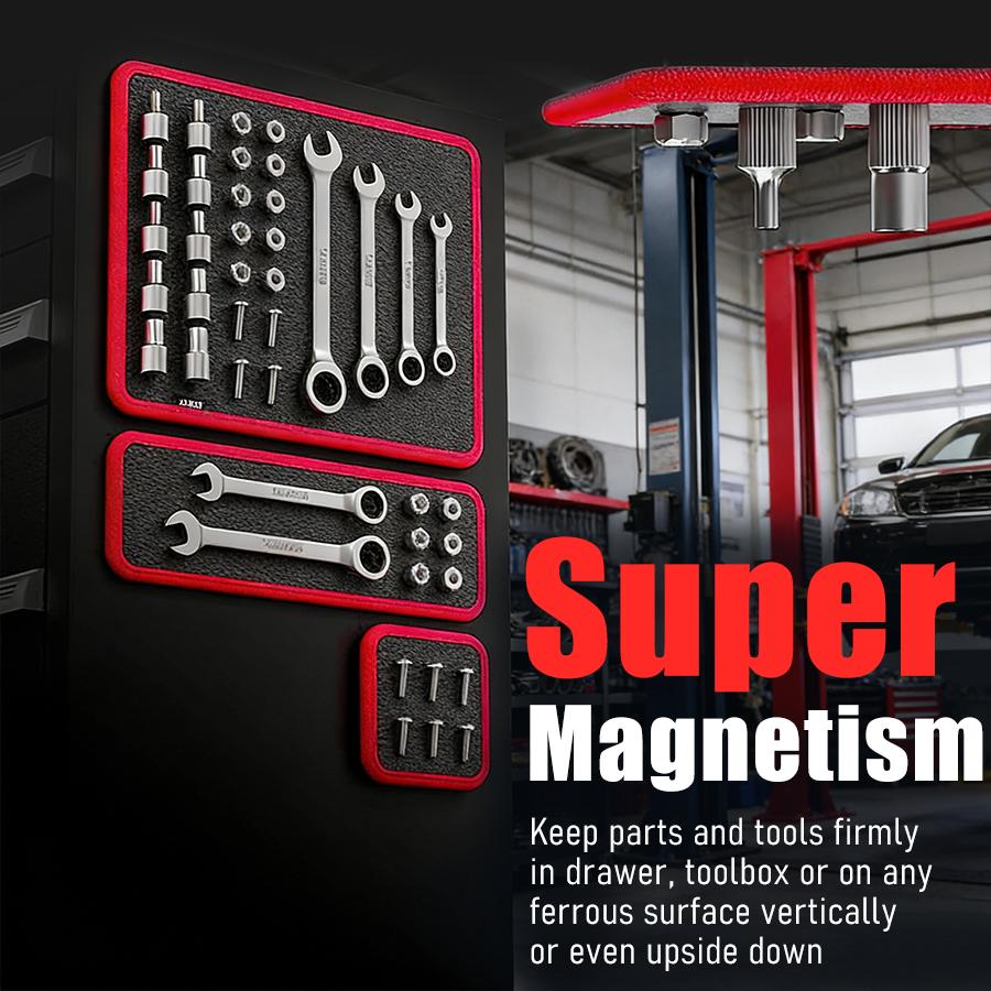 Magnetic Tool Mat & Holder 3-Pieces 12.8"x9.8" ,12.8"x4.3",4.3"x4.3"  Flexible Magnetic Tray for Garage Workshop, Scratchproof PVC Surface with Non-Slip Grip | Auto Repair, Toolbox Organizer for Mechanics & DIY