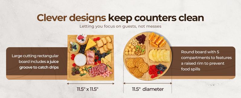 【NewYear2026】Party-Ready Charcuterie Board-Features Magnetic Modular Design Easily Creates Heart, Circle & Square Layouts-Perfect for Gatherings, Picnics,Valentine’s Day Gift