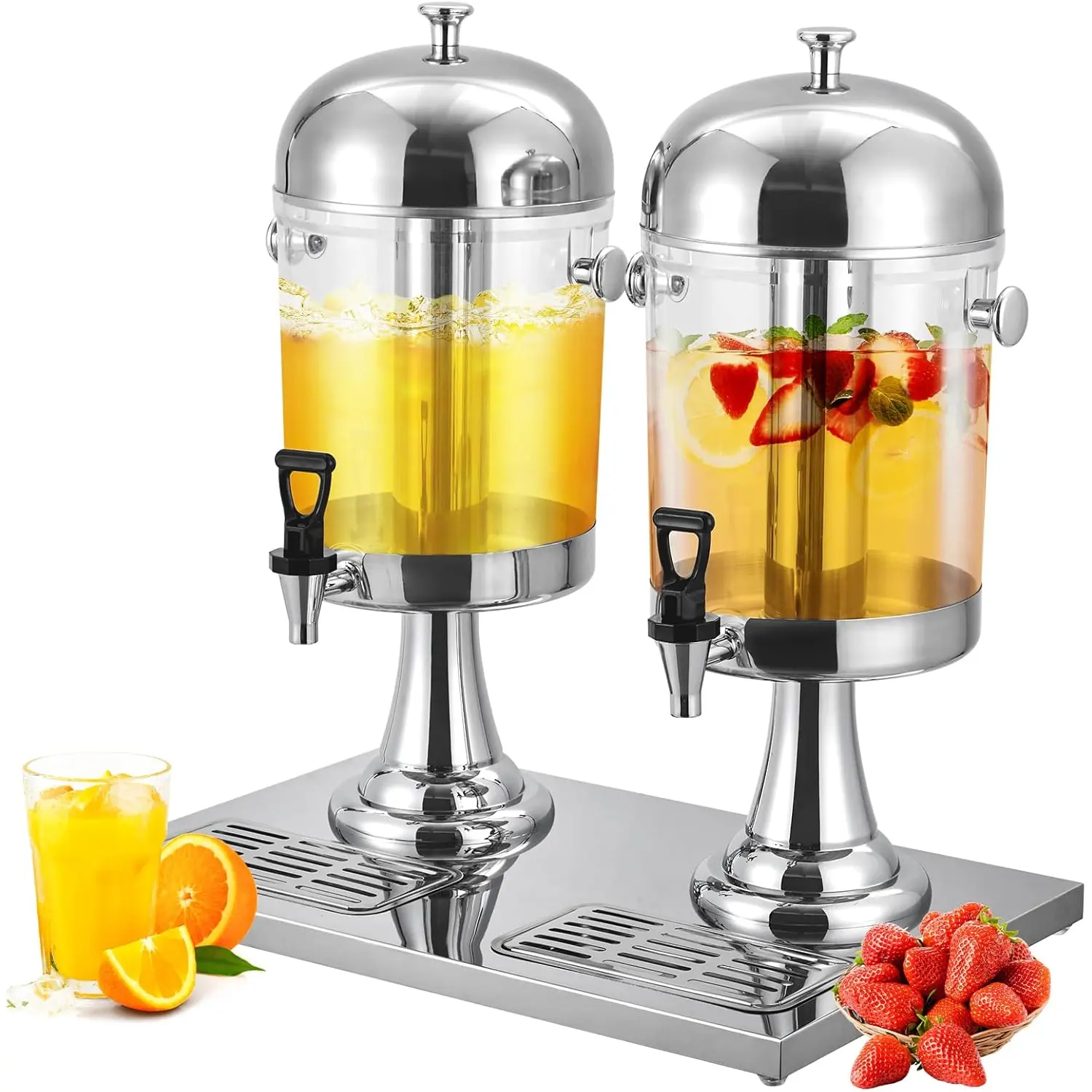 Stainless Steel Double-Headed Commercial Beverage Dispenser with Ice Core, 4.4gal Large Dual-Spout Water Cooler & Dispenser, Includes Stand, Anti-Leak Spigot, Drip Tray for Weddings, Brunches, Parties