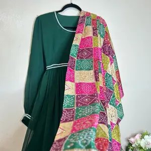 Afghan Green Dress with ADDITIONAL Jewelry Set- Featuring Intricate Embellishments, gift included.
