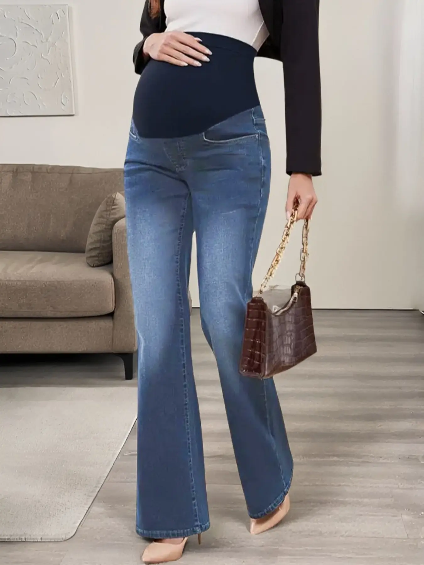 Women's Four-Season Comfortable Loose Fit Elegant Casual Street Denim Maternity Jeans, High Stretch, All Seasons, Home & Commute Wear, Maternity Clothing, Maternity Apparel, Maternity Clothes