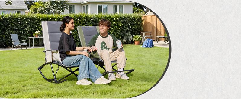 【Valentine's Day gift】ONBRILL Camping Chairs for Adults, Folding Outdoor Rocking Chair with Foot Rest, 330 lbs Capacity, for Lawn, Sport Events