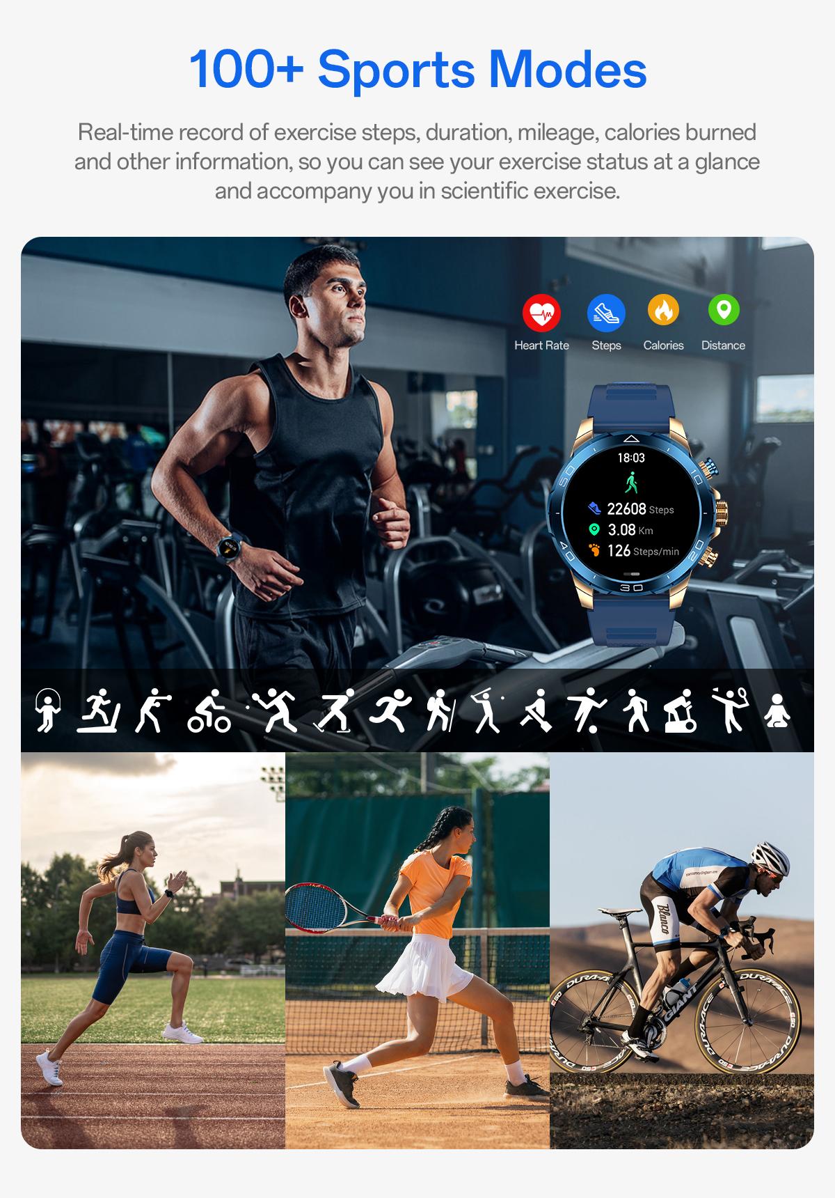 【GOLD-PLATED & FULL METAL BODY】Aolon Luxor Smart Business Watch, IP68 waterproof, with running speed tracking, DIY health monitoring, outdoor sports features, 128MB memory, and up to 26 days standby.