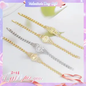 [Valentine's Day Gift]Gold-Plated Copper Virgin Mary Bracelet with Hollow Flower – Geometric Watch Chain