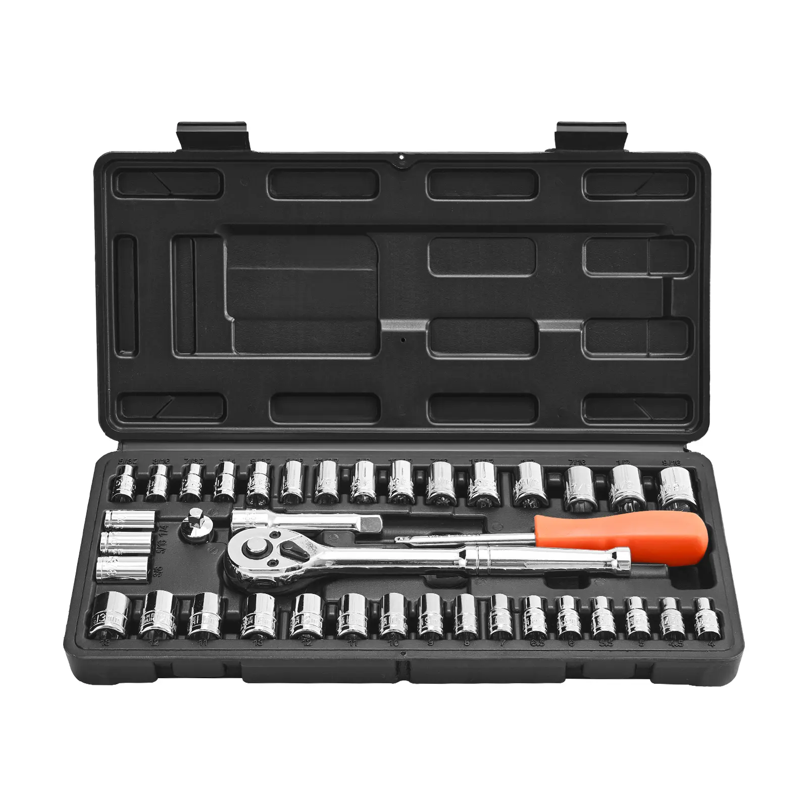 【Summerfinds】VEVOR 39-Piece Socket & Ratchet Set3/8 & 1/4 in DriveSAE & Metric SizesCR-V Alloy Steel Tools for MechanicsMechanic Tool Kit with Ratchet WrenchAccessories & Storage Case for Automotive Repair, 6-Point Socket Metric