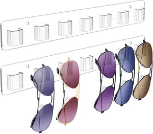 Sunglasses Organizer 2 Pack, Wall Glasses Holder, Acrylic Sunglasses Display, Eyeglass Organizer for Multiple Glasses for Office & Home Decor, Unique Gifts for Husband, Women & Girls, Clear Hongwang