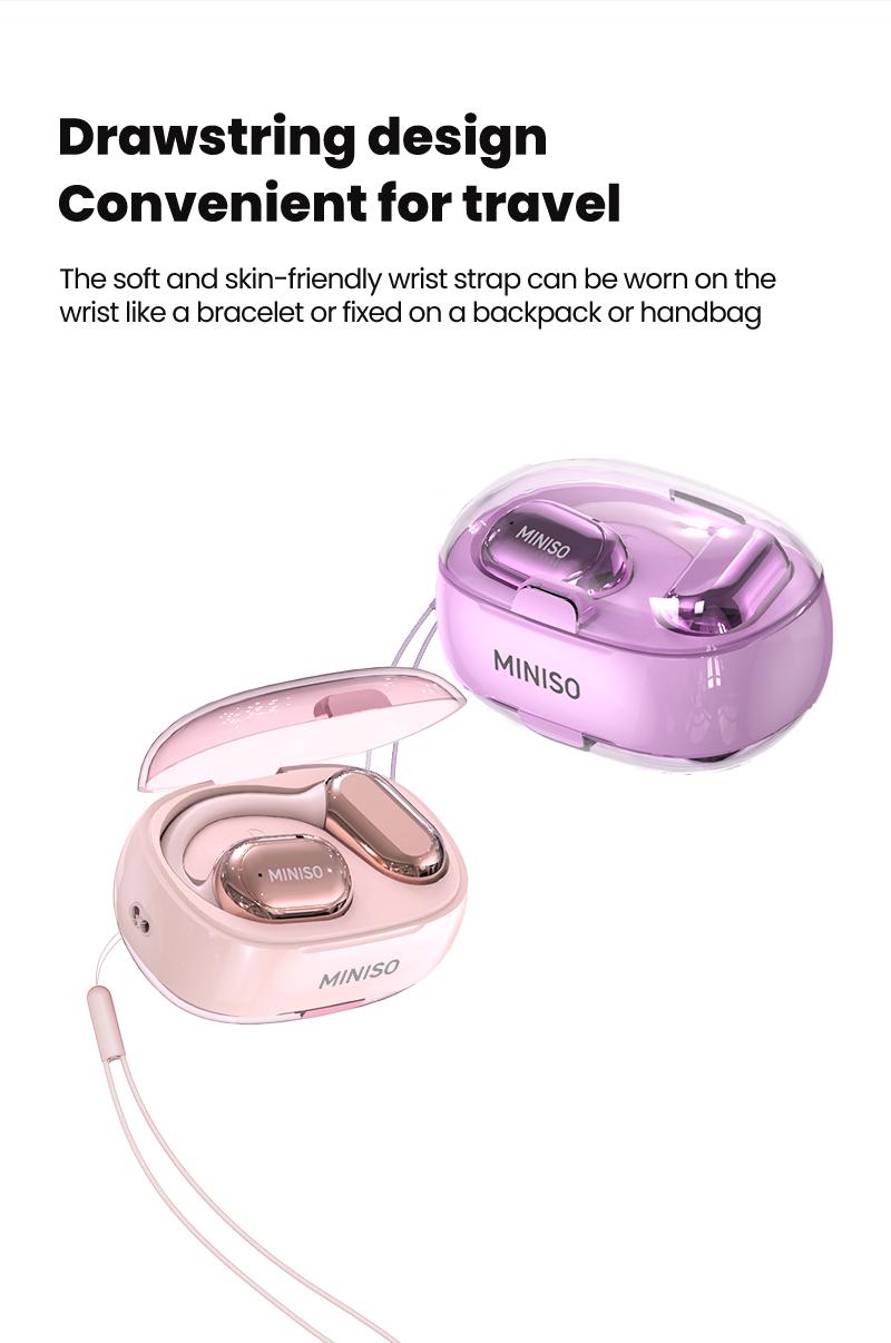 Miniso X39 True Wireless Open Ear Headphones , Bluetooth 5.4 Long Battery Time Earbuds , HiFi Sound Over Ear Headphones