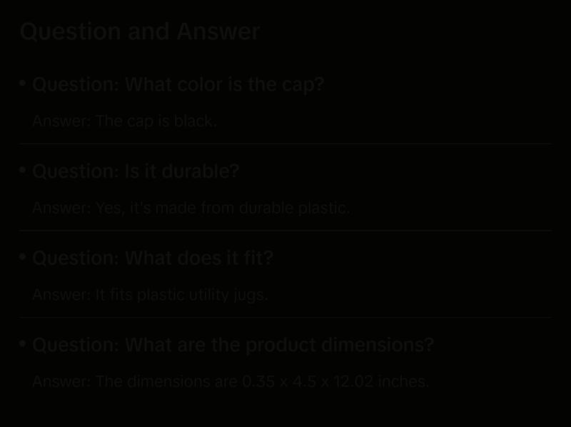 VP Racing Fuels Replacment Cap for Plastic Utility Jug Black