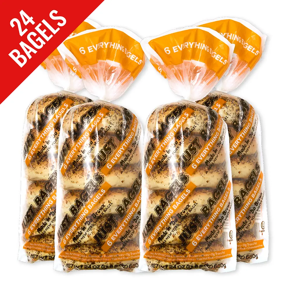 Just Bagels Everything Bagels 4 Packs of 6 Non-GMO Authentic New York Style Chewy Crunchy Bagels Made in Da Bronx