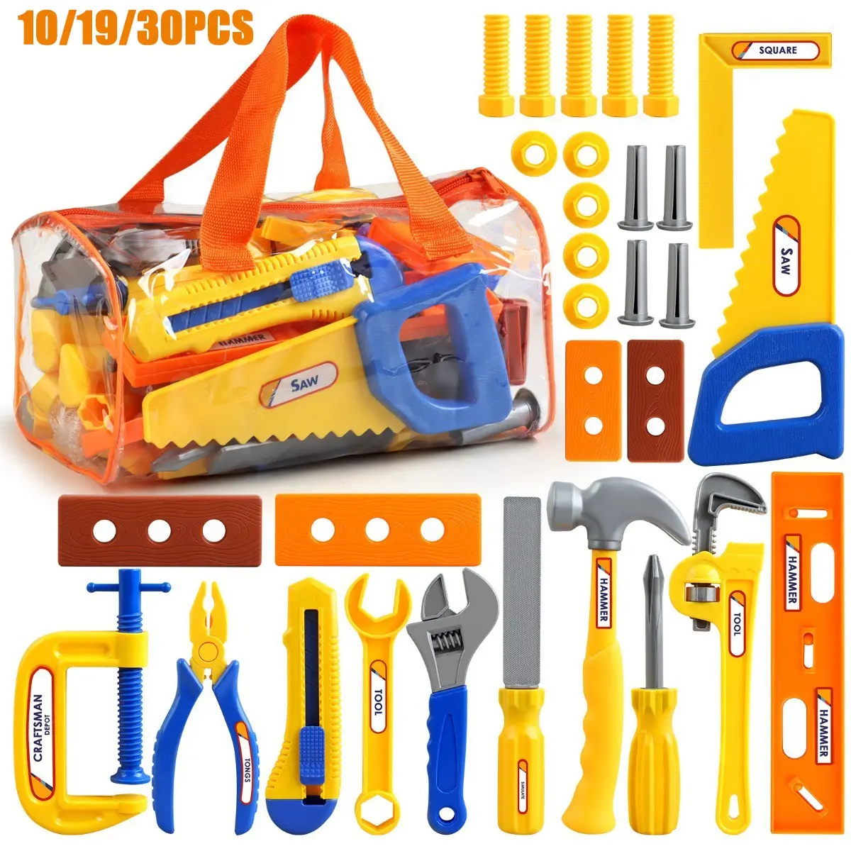 10/19/30pcs Toy Tool Box Set, Screwdriver Simulation Tools, Unisex Educational Toys, Interactive Play, Birthday Gift, Random Colors