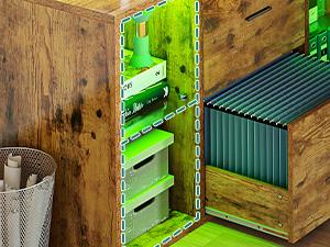 Yitahome L Shaped Desk with Power Outlets & File Cabinet, 55" Reversible Corner Computer Desk with Drawers & LED Lights, L-Shaped Desk with 4 Glass Open Storage Shelves