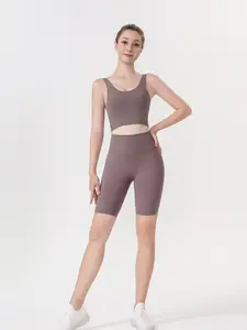 Two Piece Workout Sets for Women Round Neck Sports Bra and Scrunch Butt Lifting Shorts Gym Yoga Active Wear Outfits