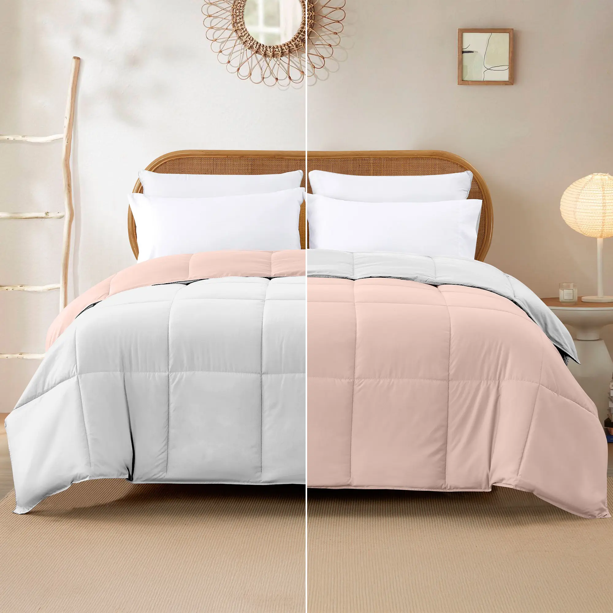 Modern Threads Reversible Anti-Allergic Microfibre Down Alternative Comforter - 100% Polyester Flat Weave, Breathable, Blush Pink & White, Twin, Queen, California King Sizes, Bedroom Use, Machine Washable