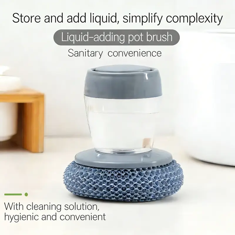 Automatic Liquid Filling Palm Brush with Comfort Handle, Ergonomic Non-slip Grip, Durable Bristles - Kitchen Gadgets, Cleaning Supplies for Sink Pot Bowl Cleaning, Detachable Head, Removable & Washable Multi-Purpose Home Care Sponge