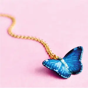 Blue Butterfly Necklace | Camp Hollow Ceramic Animal Jewelry | Porcelain Pendant