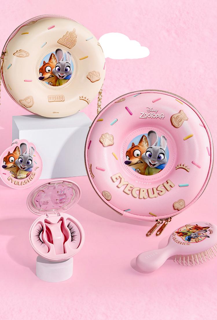 Wosado  Disney Donut Crossbody  Box Set Soft Magnetic Eyelashes All-in-One Box, Reusable, Glue-Free, Waterproof, Lightweight, Natural Style Makeup Cosmetic