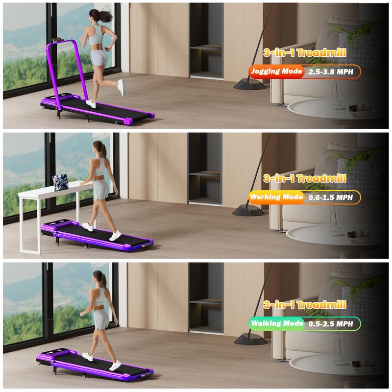 【Adjustable Incline】 YAGUD Foldable Treadmill, Low-Noise Motor Walking Pad, 265lbs Weight Capacity, Remote Control & Wheels for Easy mobility, Comes with Free Resistance Bands, Dual Shock-Absorption System