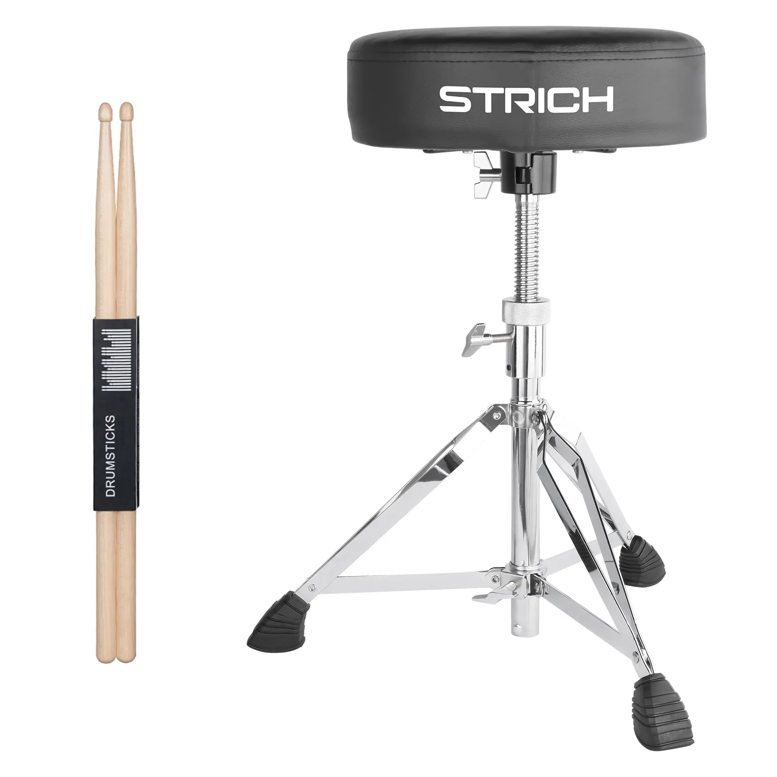 STRICH Drum Throne Seat, Height Adjustable Padded Drum Stool Chair, Heavy Duty Swivel Guitar Stool with 5A Drumsticks, SDB-20