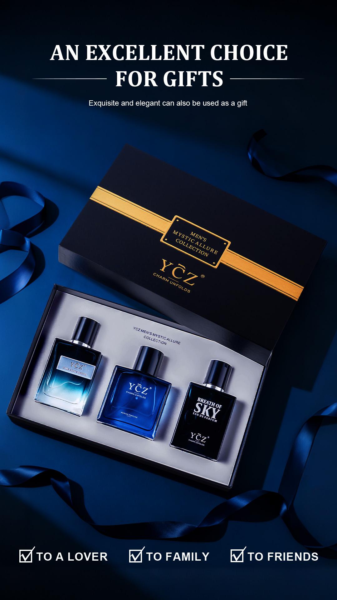 YCZ Men's Mystic Allure Collection Fragrance Set YCZ Marine Eau De Cologne Club Cologne Breath of Sky Cologne Fruity Rose Amber Notes Gift Box Packaging Long Lasting Light Scent Masterpiece Trio Signature Scents
