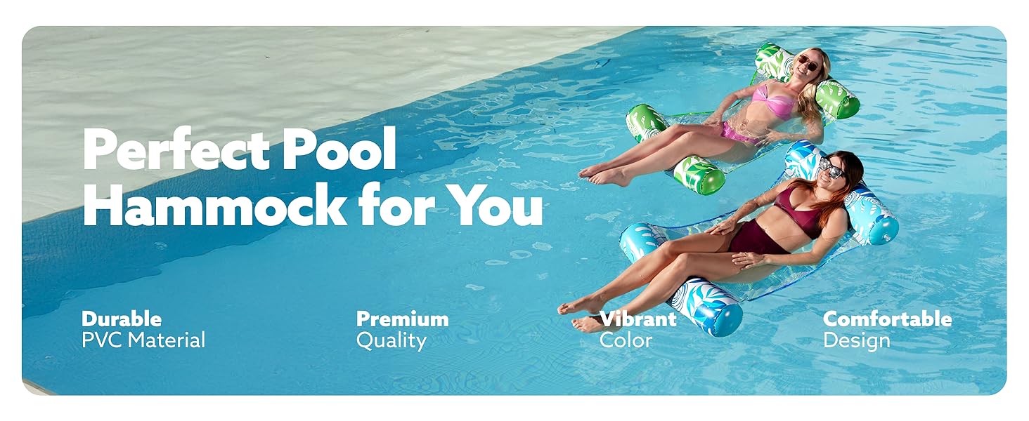 2 Packs Hammock Pool Floats Adults, 4-in-1 Multi-Purpose Inflatable Pool Floats PVC Water Hammock Lounge Floaties / Electric Air Pump Dealsforyoudays