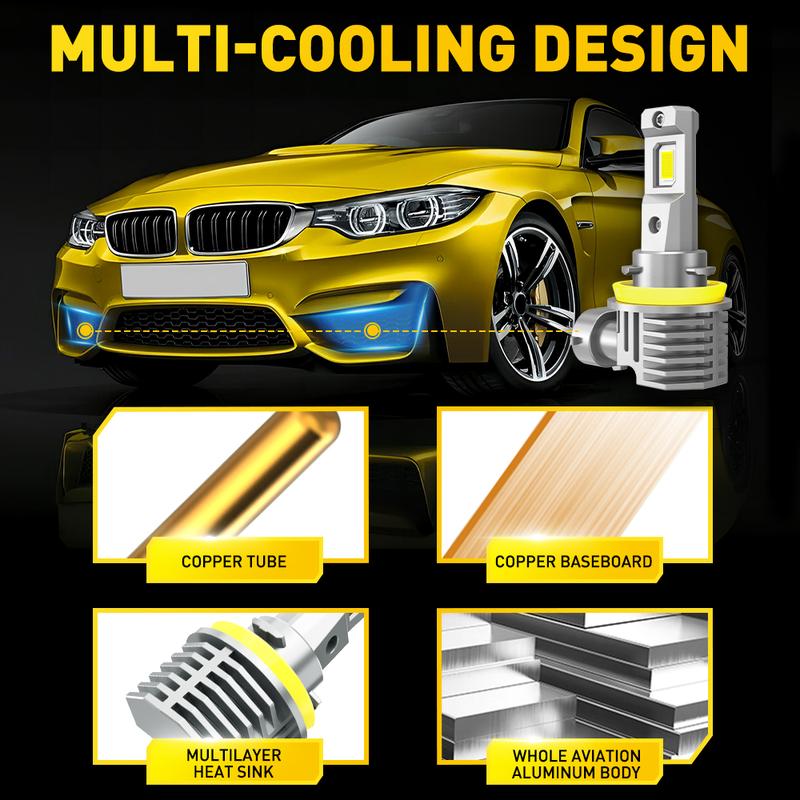 AUXITO H11 H8 H16 LED Fog Light Bulbs, 600% Brightness 6500K Cool White Driving Fog lights, 1:1 Mini Size Front headlight Lamps, Non-polarity, Play and Plug (Pack of 2)