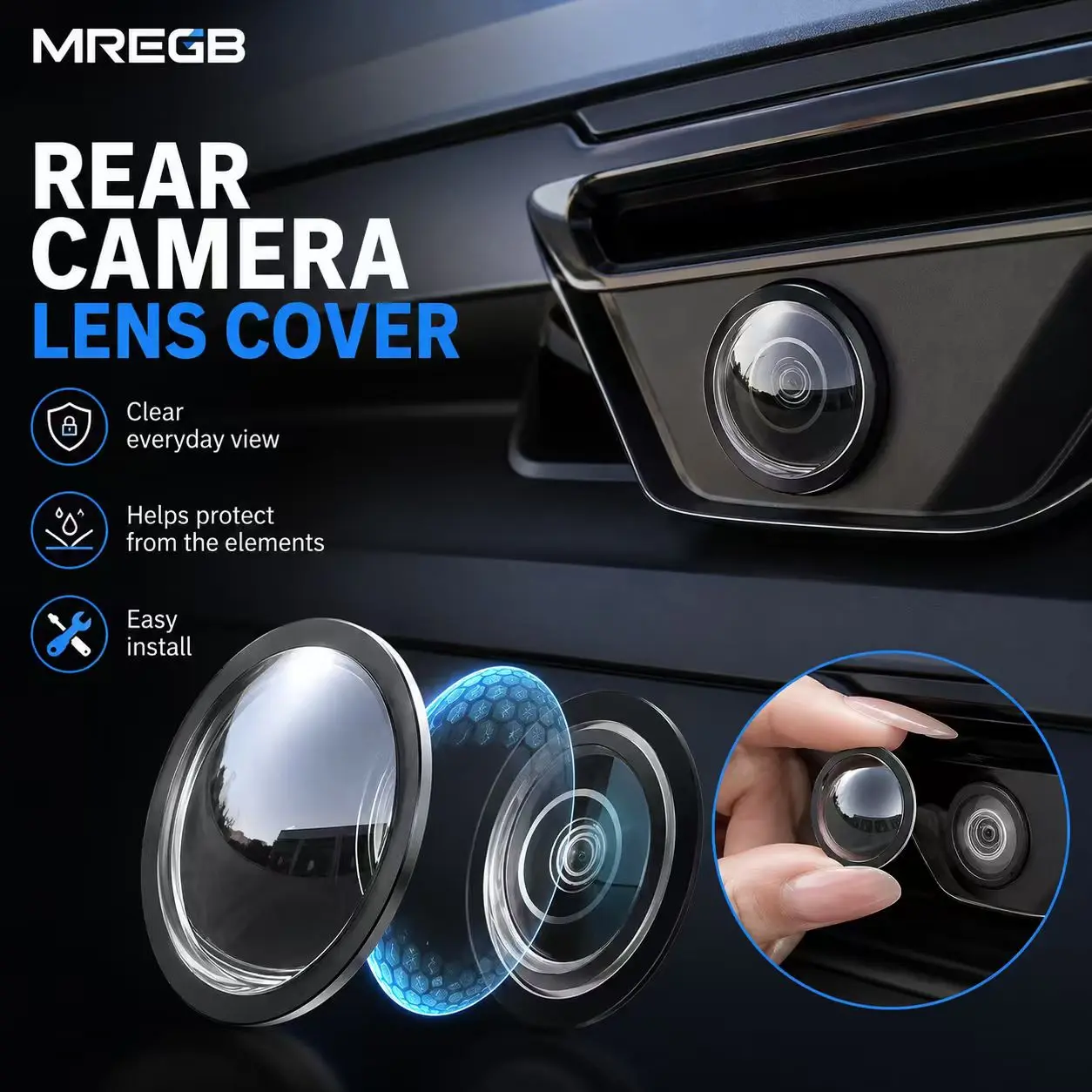 MREGB 360 Panoramic Rearview Mirror-Style Car Camera Lens Protector - Durable, Weatherproof, Anti-Scratch, Impact-Resist Universal Fit Accessory for Various Cars, SUVs