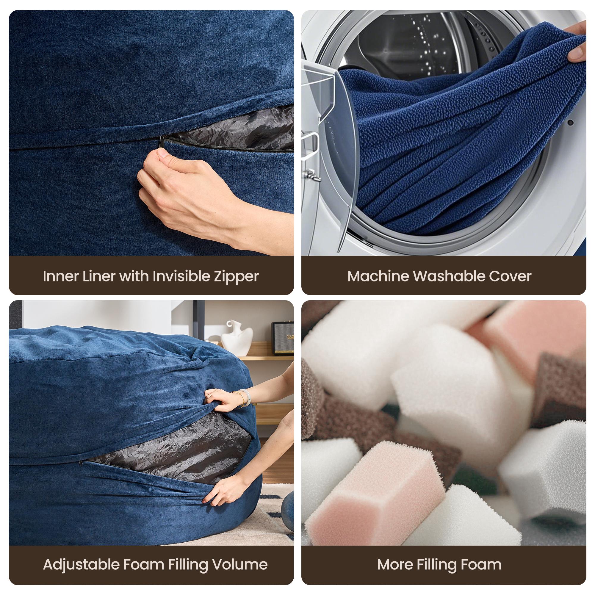 【Stock Up Sale】Ovios 59" W Jumbo Bean Bag Lounger with Ottoman - Oversize Plush Bean Bag Sofas with Super Soft Microsuede Cover- XL Memory Foam Stuffed Lounger Couch for Adults, Kids, Couples, Pets