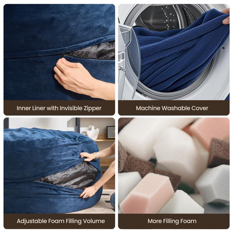 【Jumpstart Sale】Ovios 59" W Jumbo Bean Bag Lounger with Ottoman - Oversize Plush Bean Bag Sofas with Super Soft Microsuede Cover- XL Memory Foam Stuffed Lounger Couch for Adults, Kids, Couples, Pets