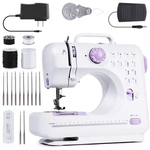 Portable Electric Sewing Machine with 10 Needles– 12 Built-in Patterns, Easy for Beginners, Dual Power, Reverse Sewing&LED Light Design (Lightweight, Ideal for Repair/DIY/Crafts)