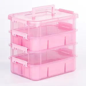 Art Supply Storage Organizer with 2 Removable Trays, 4-Layer 10QT Durable Craft Organizers and Storage for Sewing, Tool, Office Supplies, Art, Craft Supplies(Pink)