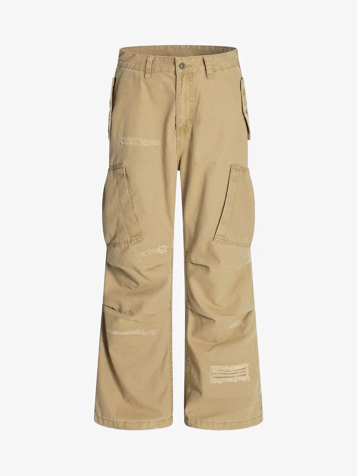 Thesupermade Cotton Hole Patch Pleated Multi-Pocket Cargo Casual Pants