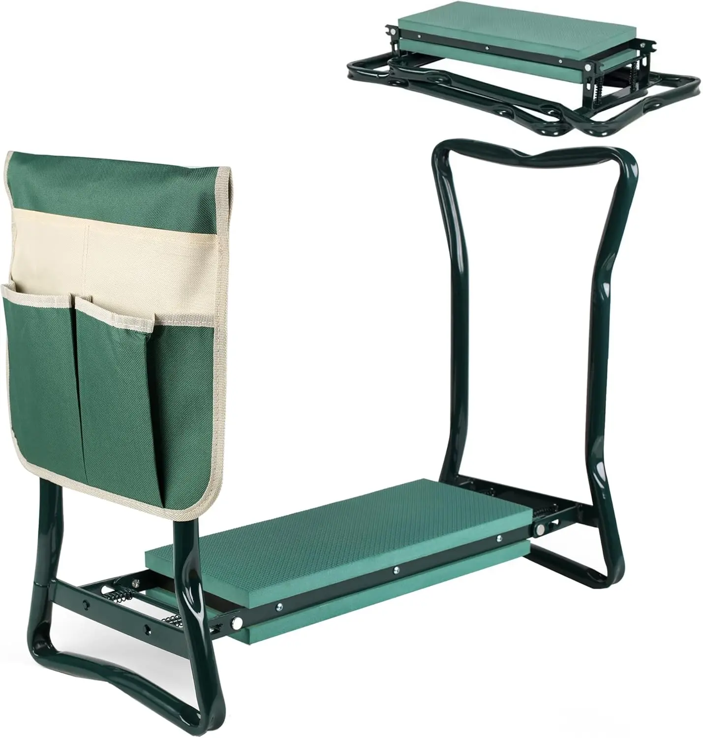Upgraded Foldable Gardening Kneeler-Stool, Sturdy Design Outdoor Furniture, 6-in Soft Foam Pad, Supports Up to 330 lbs, Large Tool Pouches, No Installation Fully Assembled, Compact Storage, Backless Pain Relief Option for Seniors, Viral Gift
