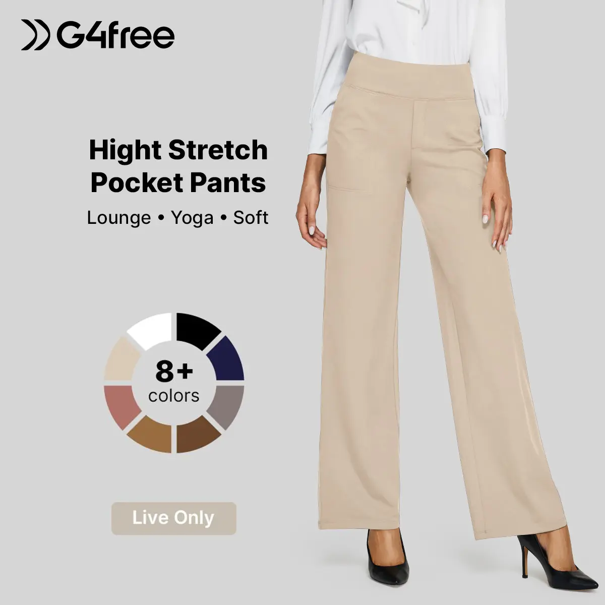 【Live Exclusive】G4Free Women's High-Waisted Wide Leg Pants - Office to Weekend Athleisure Trouser with Pockets Bottom, Bottoms, Minimalist