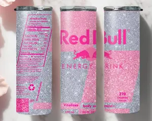 Pink Glitter 20oz Slim Steel Tumbler | Blue & Silver Bull Graphic Water Bottle | Sparkly Insulated Cup with Lid and Straw | Personalized Gift for Him & Her