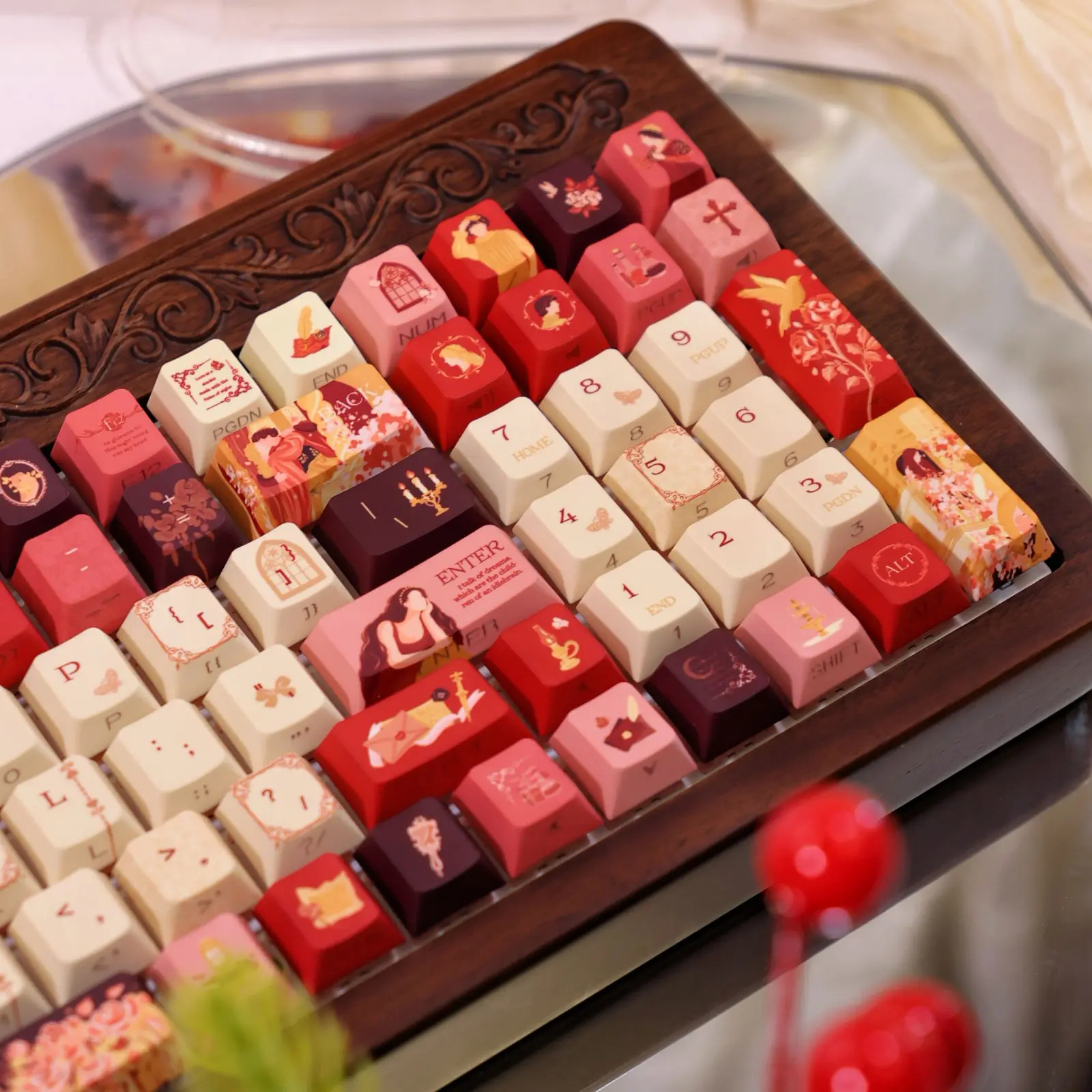 New Romeo & Juliet Theme Backlit Keycaps, 120 Keys, Cherry High Profile Design, Dual Color Injection Molding Pbt Material, Anti-Scratch Mechanical Keyboard