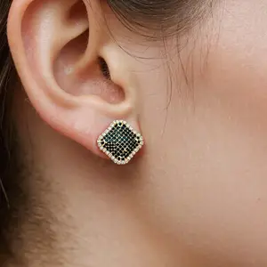 Luxury Black Square Geometric Stud Earrings for Women Trendy Rhinestone Statement Jewelry Hypoallergenic Lightweight Accessory for Valentines Day Holiday Party Wedding Birthday Anniversary Date Night Daily Office Casual Wear 2026 Fashion Gift for Her